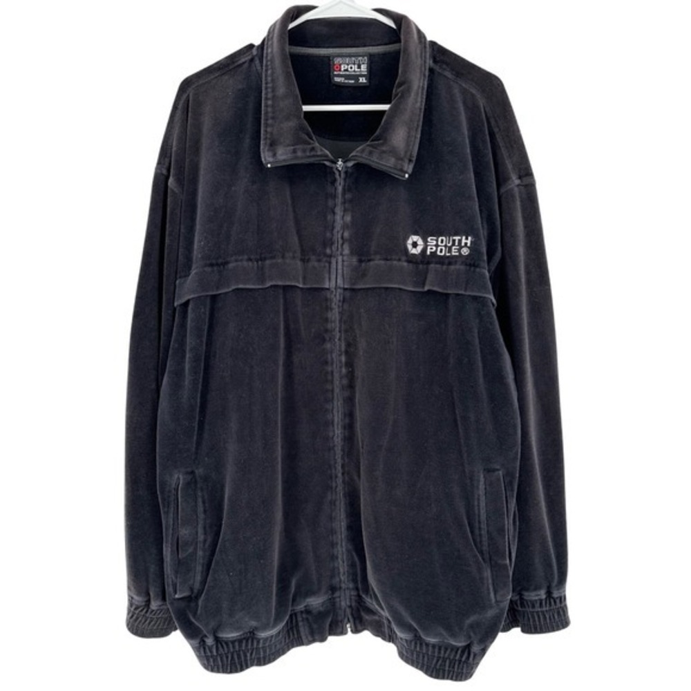 Vintage Y2K‎ South Pole Mens XL Velour Track Jacket Black Retro Streetwear Baggy